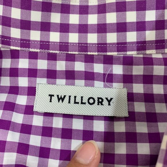 Twillory Shirt Mens 17.5 Hibiscus Purple Cotton Tailored Check Long Sleeve Dress - Picture 3 of 10
